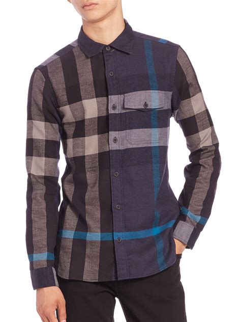 cheap blue burberry shirt|burberry flannel shirt men's.